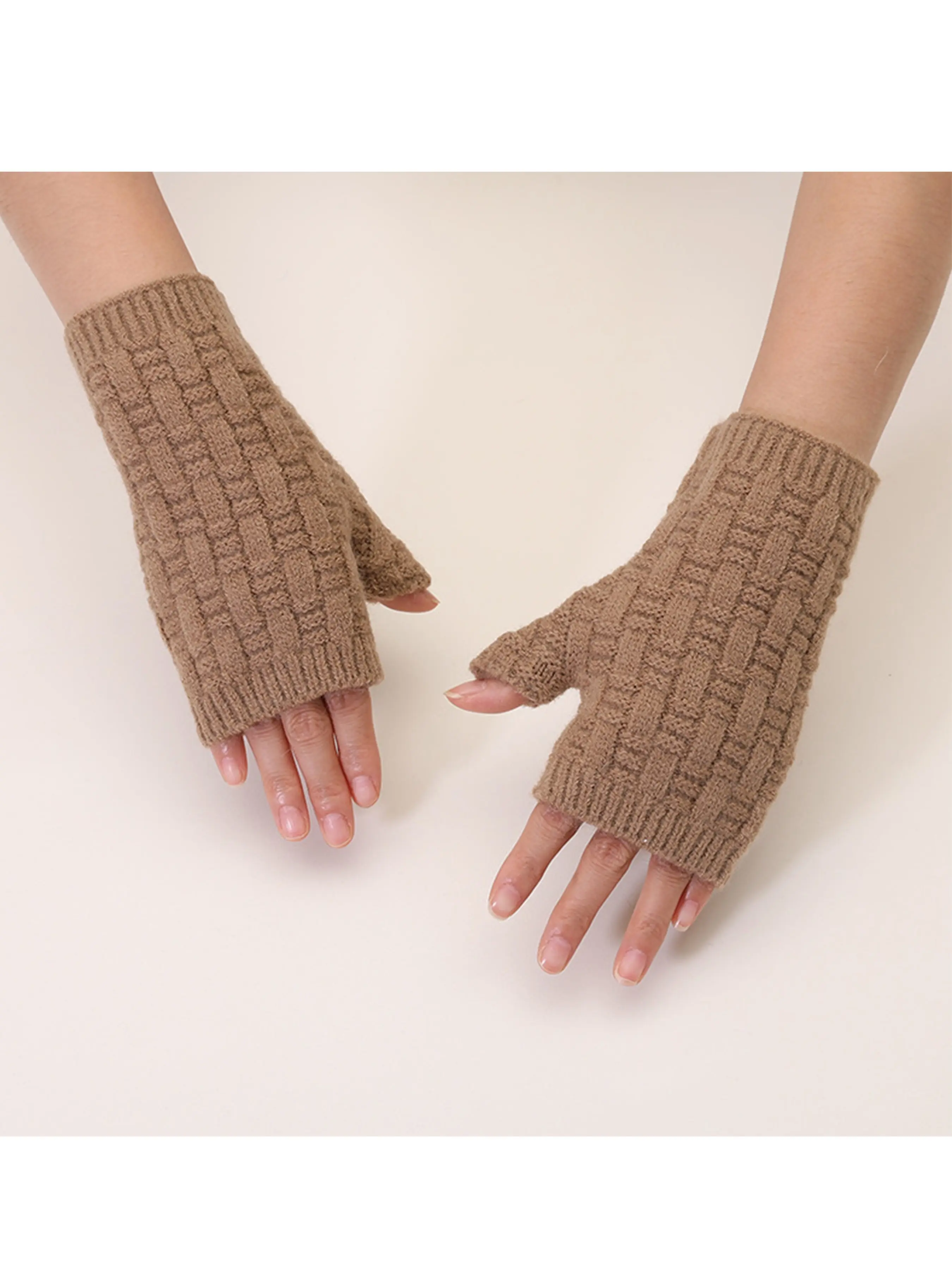 Winter Outdoor Half-Finger Gloves for Men and Women, Thickened Knit Warm Writing Gloves, Partial Finger Design for Typing Comfort