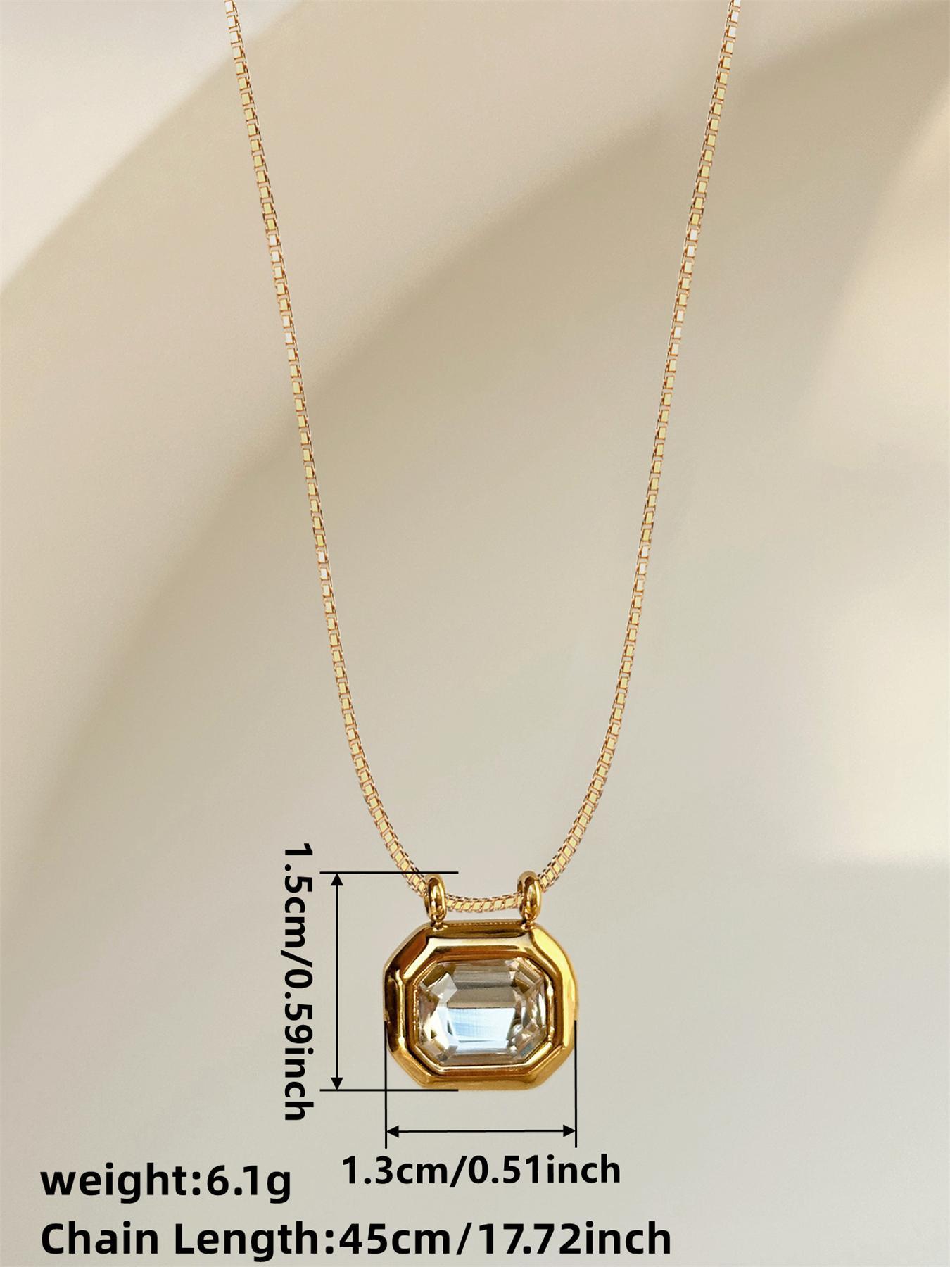 Women's Elegant Artificial Zircon Decor Geometric Pendant Necklace, Exquisite Trendy Pendant Necklace, Chic Jewelry As Gift for Girlfriend, Cubic Zirconia Pendant
