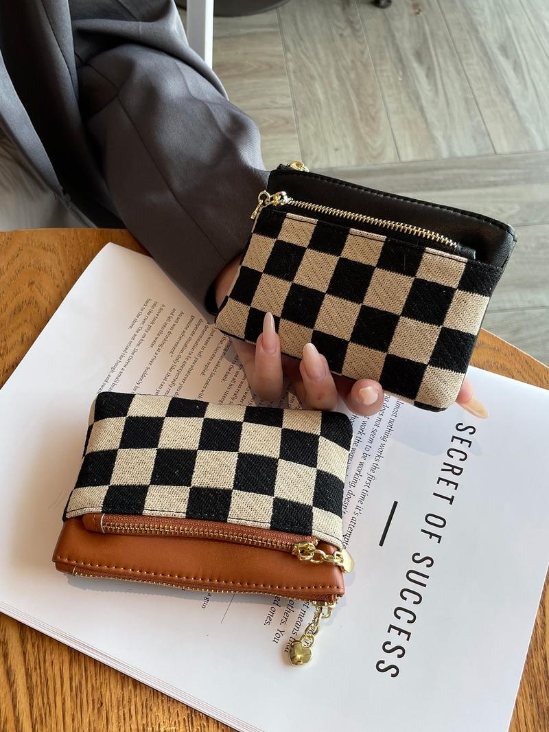 Women's Checked Pattern Zipper Wallet, Fashionable Plaid Pattern Card Holder, Casual Versatile Wallet for Daily Use, Credit Card Organizer