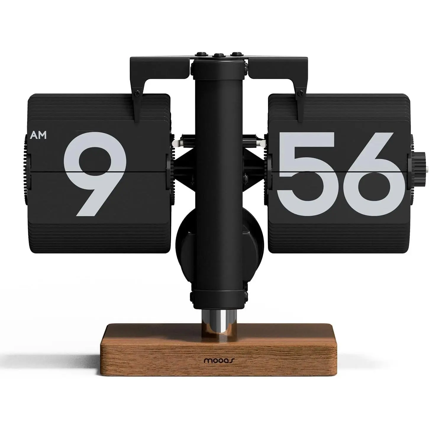 Classic Modern Wood Mini Flip Desk Clock (Black), Retro Vintage Analog Design Auto Flip Clock Table Clock Large Number Battery Powered, Ideal for Home Office School Hotel Café