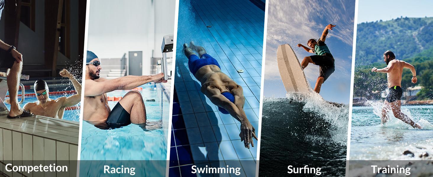 BALEAF Men's Square Leg Swim Jammers Athletic Durable Splice Swimsuit for Lap Swimming and Team Training