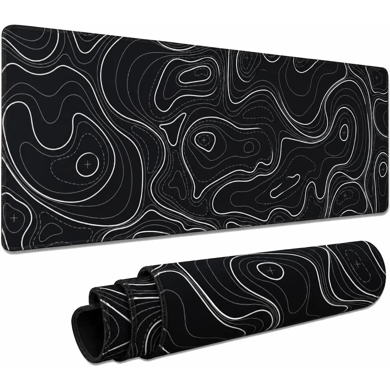 Large Gaming  Pad, Black Topographic , 31.5 X 11.8 Inch | XL Long Mousepad with Stitched Edges & Nonslip Rubber Base,Big Desk Mat for Company Office Work