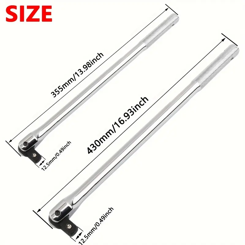 1/2" Drive Breaker Bar Set | 15" & 18" Flex Head Breaker Bar Cr-V Steel Long Handle Socket Wrench for Auto Lug Nut Removal
