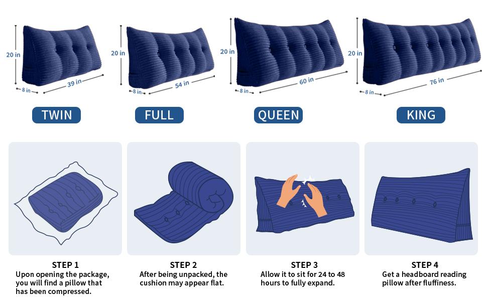 Headboard Pillow Twin Triangular Wedge Pillow for Headboard Bolster Pillow for Bed Sofa Daybed Pillow for Sitting Up Reading or Working with Removable Cover, Blue