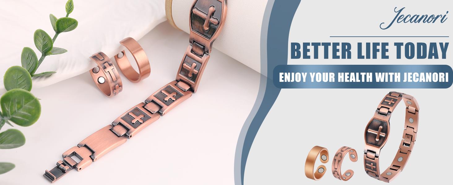 Jecanori Pure Copper Bracelet for Men, Mens Copper Cross Bracelet, Copper Jewelry Gift with Sizing Tool Trendy Stack Bangle