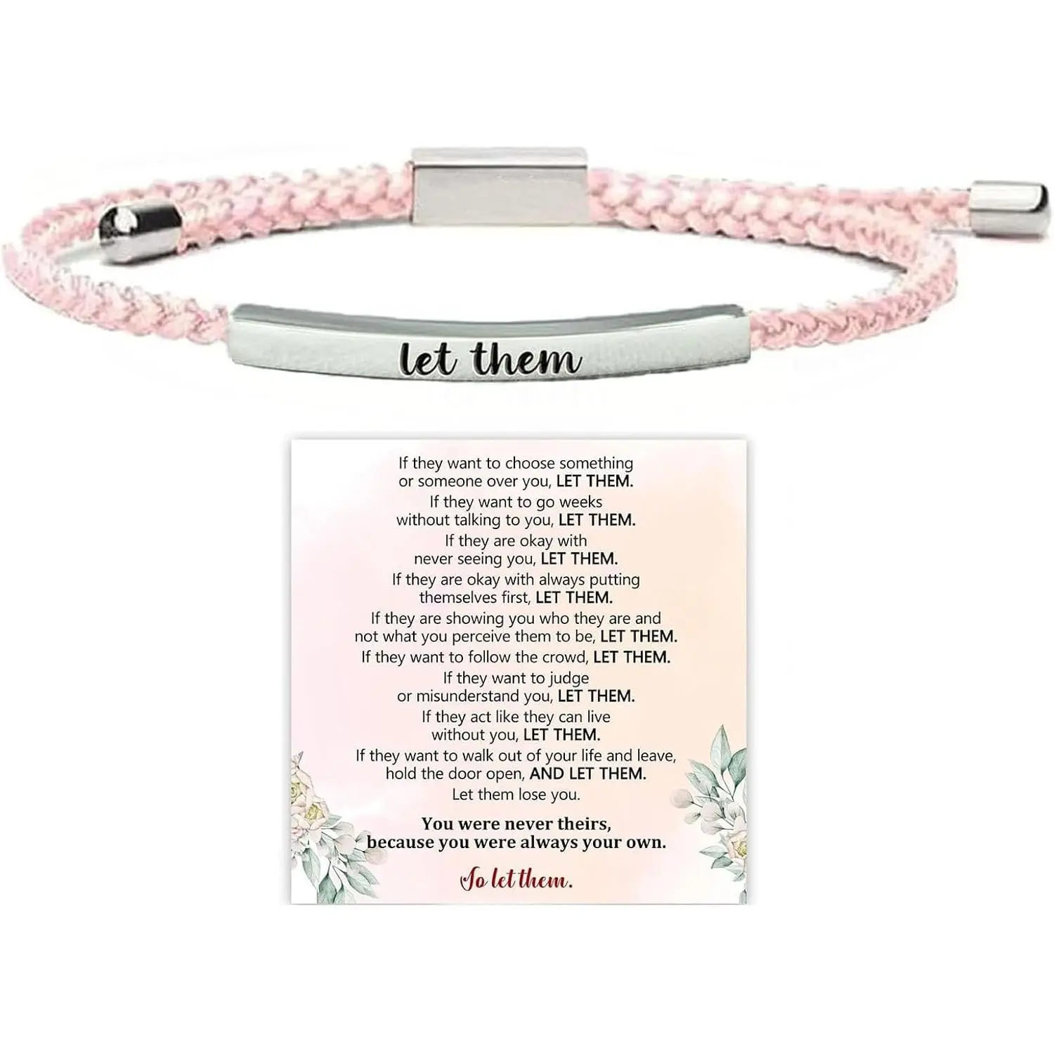 Let Them Tube Bracelet for Women, Self Worth Motivation Bracelet Adjustable Braided Rope  Engraved Bracelets Stainless Steel To My Daughter/  Inspirational Gifts