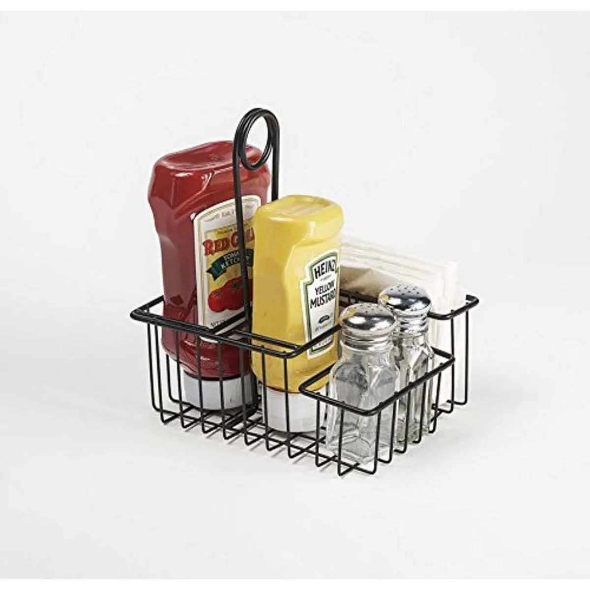 4-31696 4 Compartment Condiment Caddy, Teflon Coated, 8" x 6.5", Black