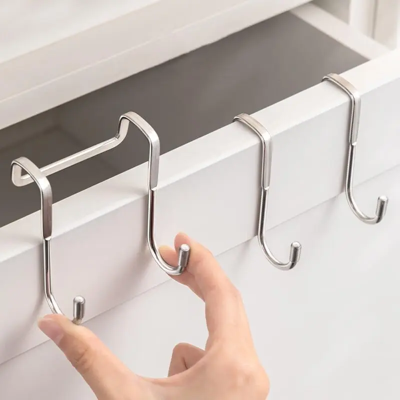 Over The Cabinet Door Hooks - Heavy Duty Carbon Steel Cabinet Drawer Hanger,Removable Hooks for Kitchen Or Bathroom,Over Door Towel Rack and Holder(2pcs)
