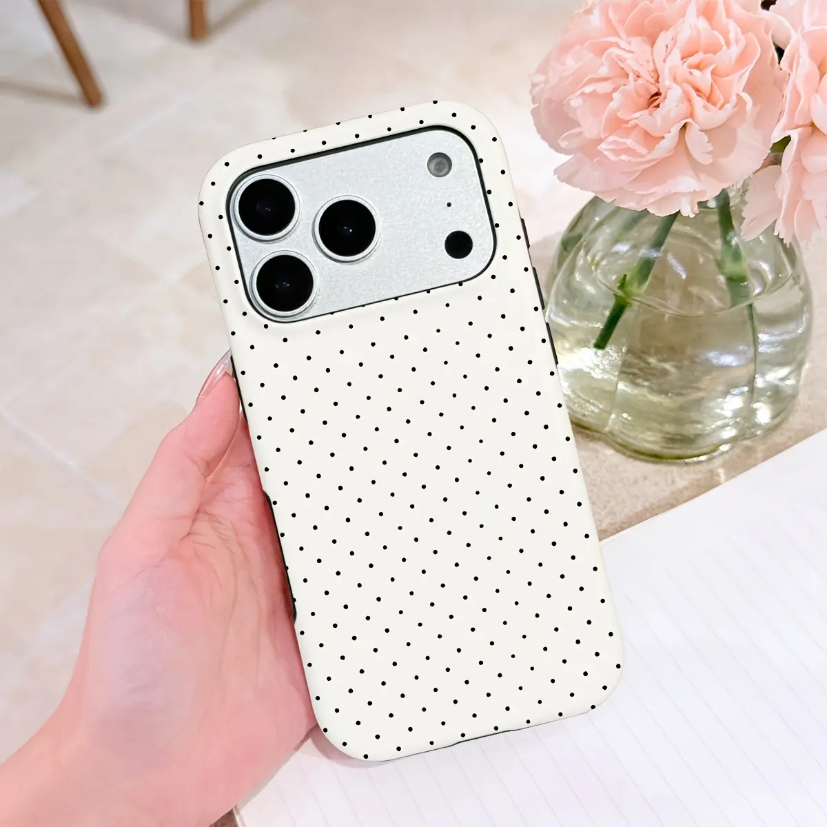 iPhone 17 Phone Case, Classic White Black Polka Dot Protective Phone Case, Durable Slim Smartphone Cellphone Cover, Compatible with iPhone 17/16/15/14/13/12/11/7/8/PLUS/PRO/PROMAX/MINI/XMAX/XR/X/XS, Ideal Gift for Friends, Family and Loved Ones.