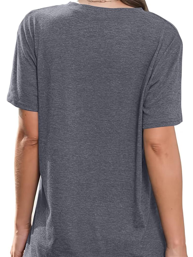 Women's Letter & Sunglasses Print Round Neck Tee, Fashion Casual Crew Neck Short Sleeve T-Shirt for Summer, Women's Clothes for Daily Wear