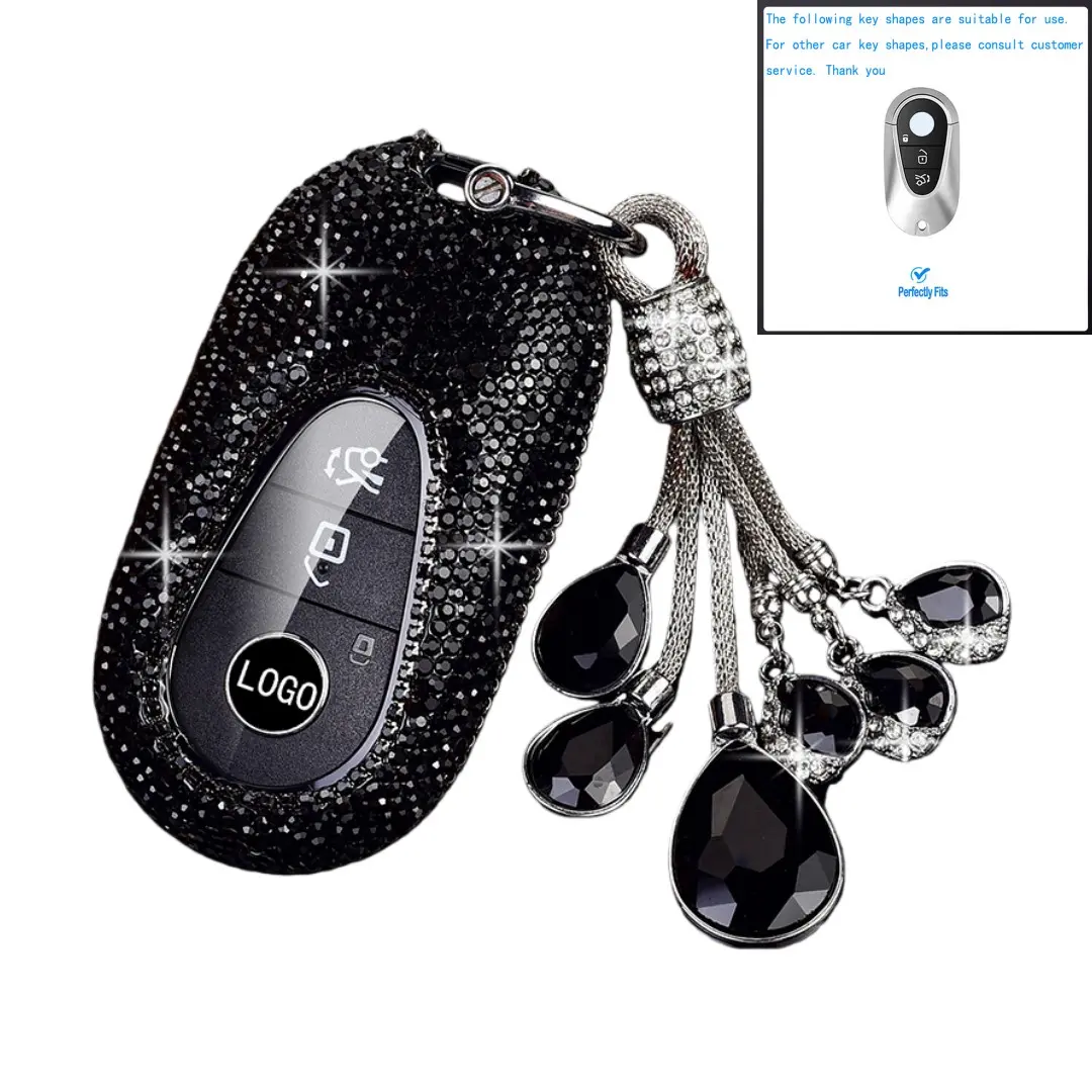 Exclusive ladies' handcrafted diamond-studded water-drop pendant key case for luxury car use. Suitable for Mercedes-Benz C-Class, E-Class, S-Class,GLC300,C63,EQE53, SL63, SL43, S63, EQS450+, EQS580, EQS SUV, EQB, as well as Mercedes-Benz S-Class Maybach.