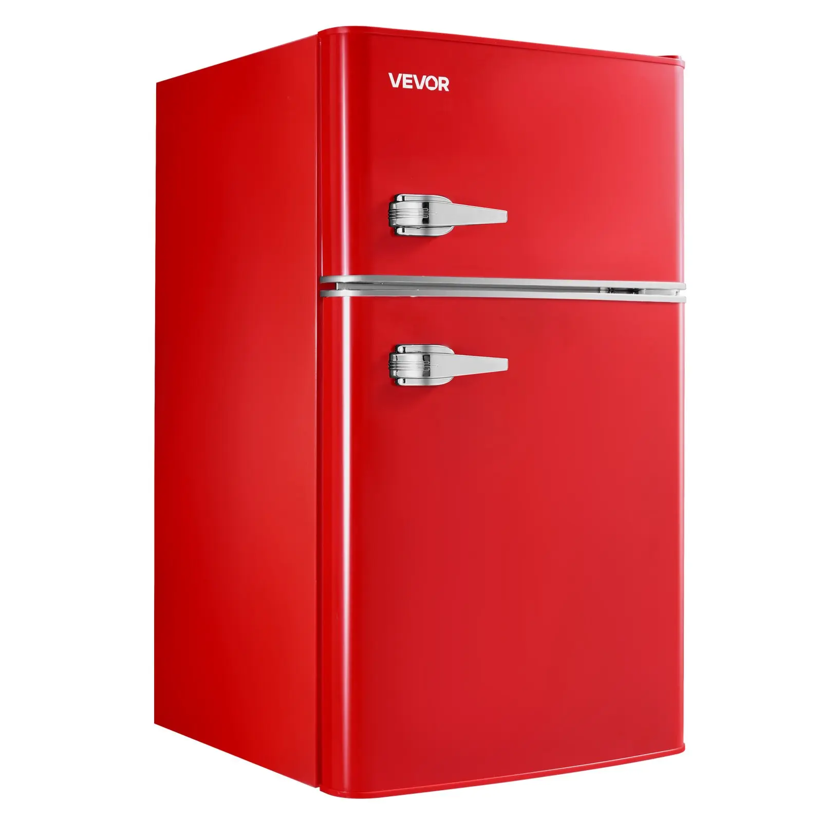 VEVOR Mini Fridge with Freezer, 3.2 Cu.Ft, Two Door Compact Refrigerator with Adjustable Temperature, Glass Shelf, Energy Efficient Dorm Fridge, Low Noise Small Refrigerator, for Bedroom, Office, Red
