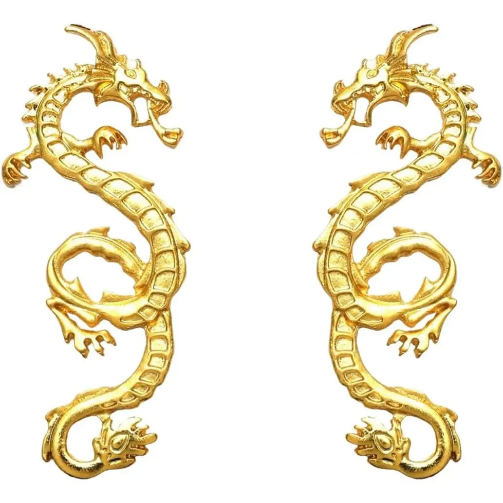 Vintage Chinese Dragon Dangle Earrings, Punk Gothic Totem Stud Earrings, Cool Statement Jewelry for Women