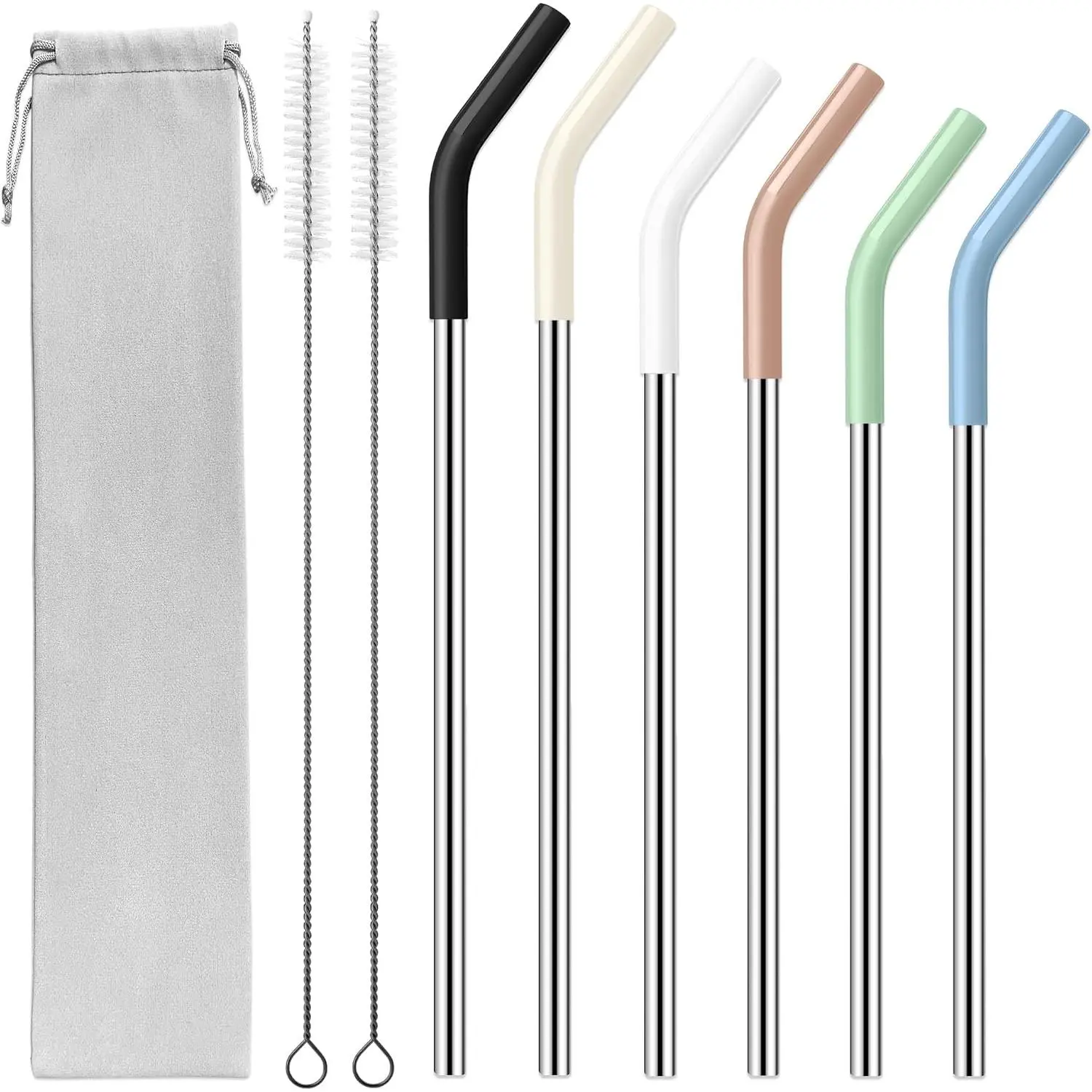 20 30 40 oz Stainless Metal Straws for  Tumbler, 6 count  Straight Long Steel Straws with 12  Tips and 2 Straw Cleaning Brushes (6Color1, 20 30 40oz)