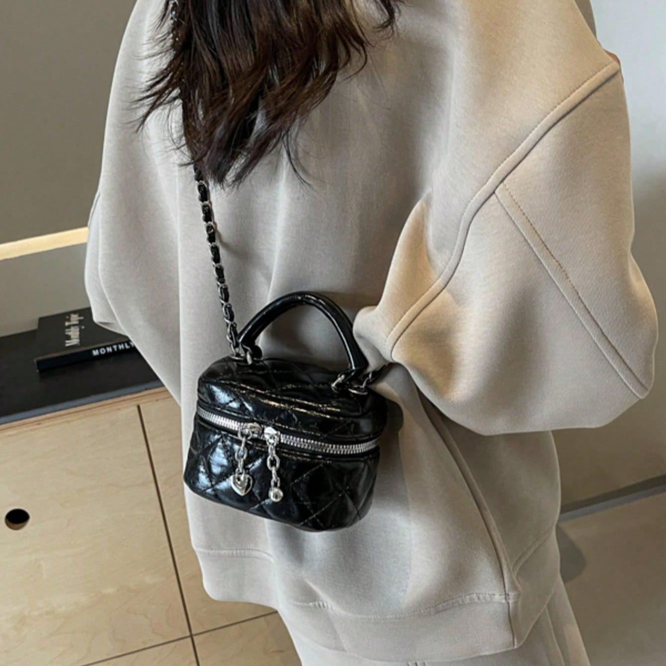 Mini Women Handbag, Fashion Solid Color Embroidered Rhombic Crossbody Bag Cute Coin Purse With Heart Decoration Y2k Shouldr Bag Suitable for Holding Cards And Keys Suitable for Daily Use, Shopping and Travel