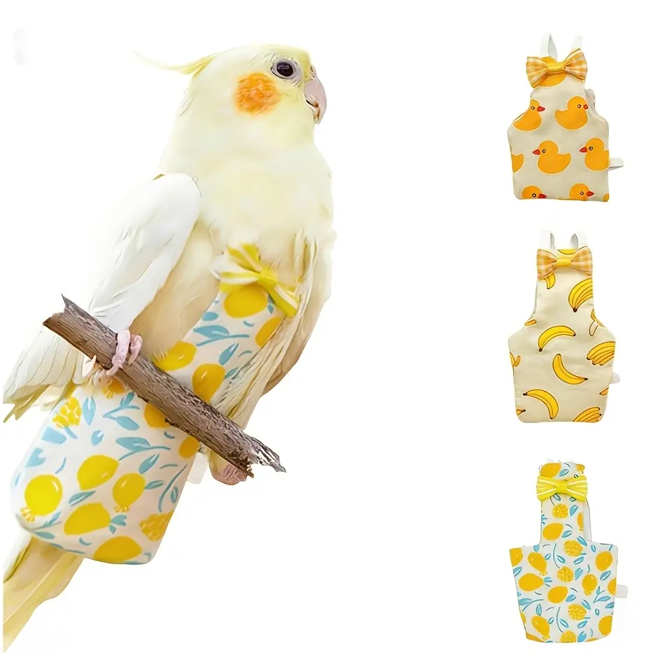 3pc Random Style Bird Diaper, Reusable Parrot Flight Suit with Adjustable Shoulder Straps, Parrot Pigeon Pants, Wet-Proof Leak-Proof Liner, Diaper Clothing, Indoor Outdoor Excretion Control System, Suitable for Sun Parrots And Parrots