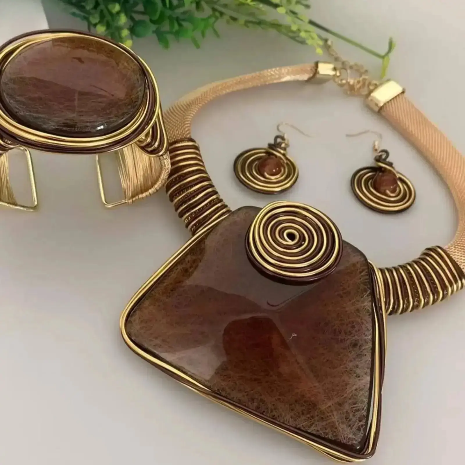 Women's Vintage Boho Maximalist 2-Piece Necklace-Earrings Set, Elegant Exquisite Versatile Statement Jewelry, Stylish Accessory for Daily Outfits, Party Occasions