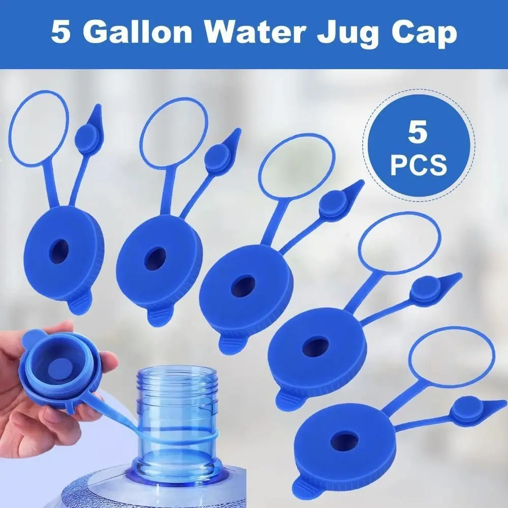 2026 New 5PCS Food-Grade Reusable Silicone Jug Caps, 55mm Leakproof Replacement Lids, Anti-Splash Covers for 3/5 Gal Containers, Leakproof Water Bottle Accessory, Fits 3/5 Gal