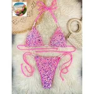 Melphieer 2pcs Luxe Swimwear Symphony Sequins Pearl Bikini Women Swimsuit Beach Fashion Brazilian Bather Bathing Suit Vacay 2026