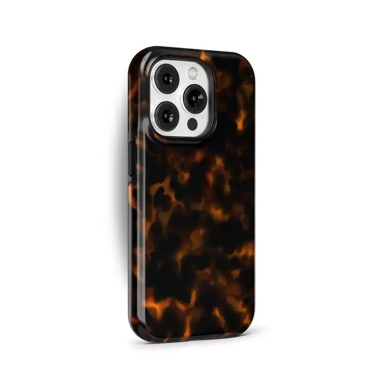 Dark Orange Tortoise Shell Shiny Rubber Casing, Wireless-Compatible Shockproof Protective Cellphone Cover, Mobile Phone Accessories Gift for iPhone 13,14,15,16,17 Pro Max