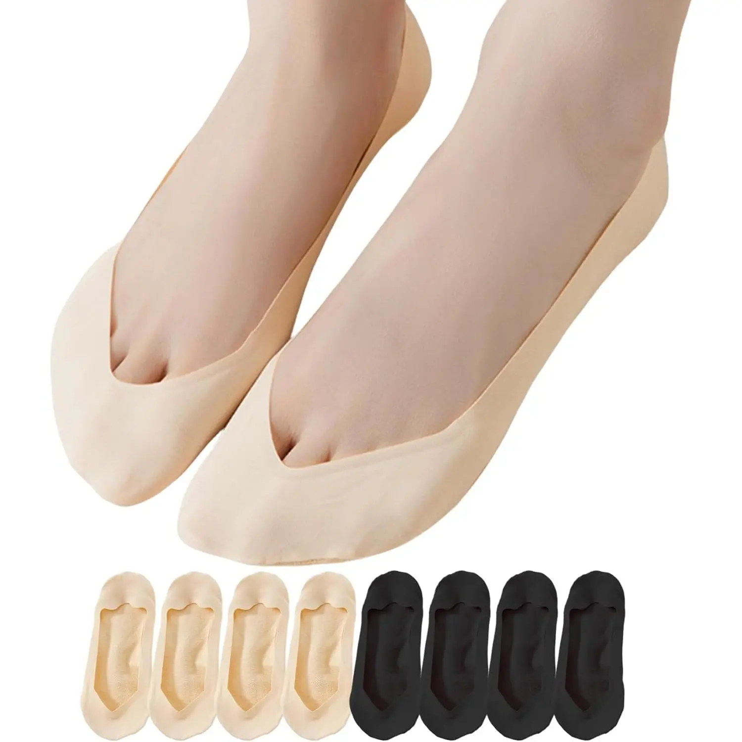Women's Silky Smooth Boat Ballet Low-Cut Socks (Size 5-12) - Ice Silk Surface, Cotton Bottom, Slip-Resistant Design