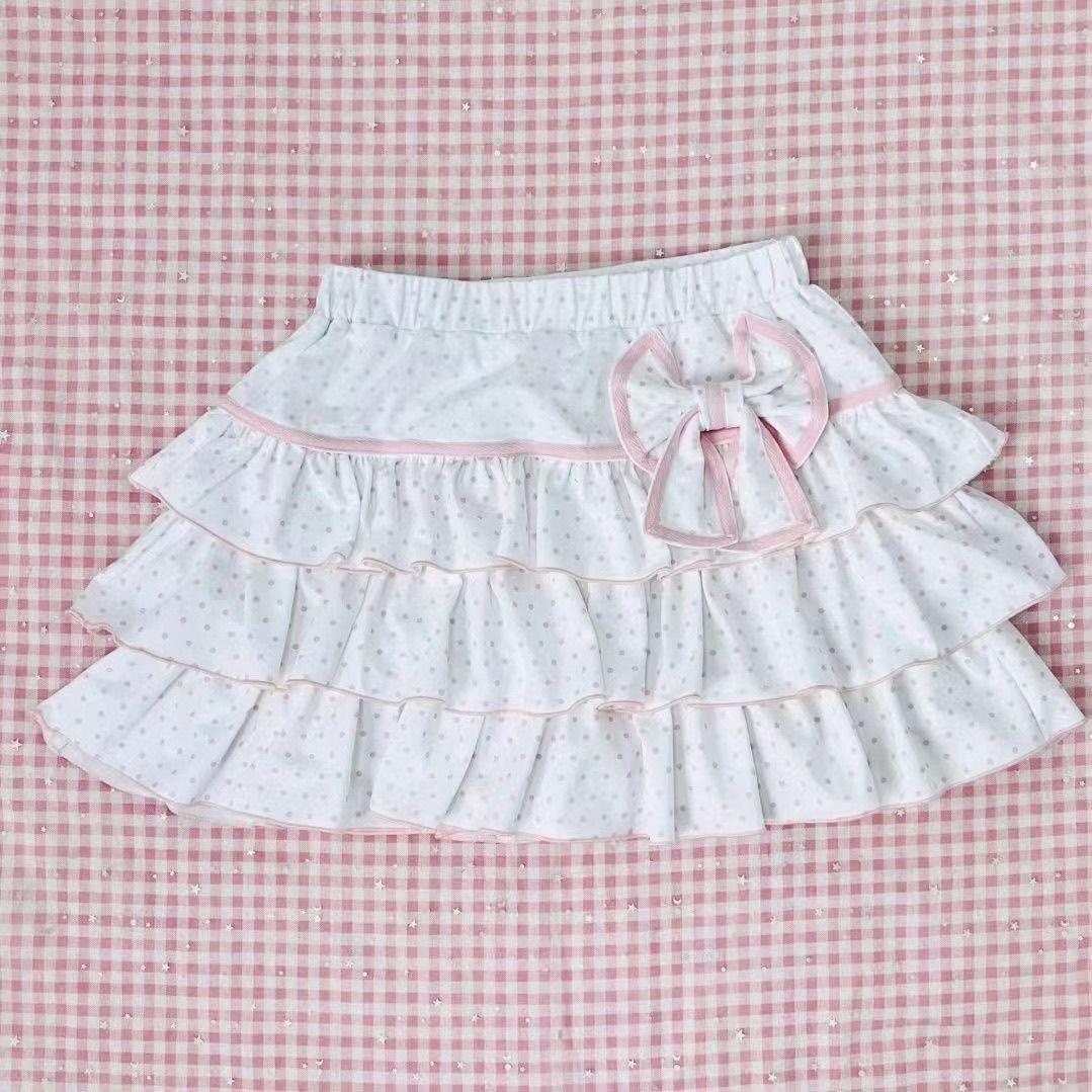 Pink Polka Dot Sweet Bow Mini Ball Gown Skirts Japanese JK Girls Teens Students Cute White Tiered Skirt Ballet Style Lolita Y2K