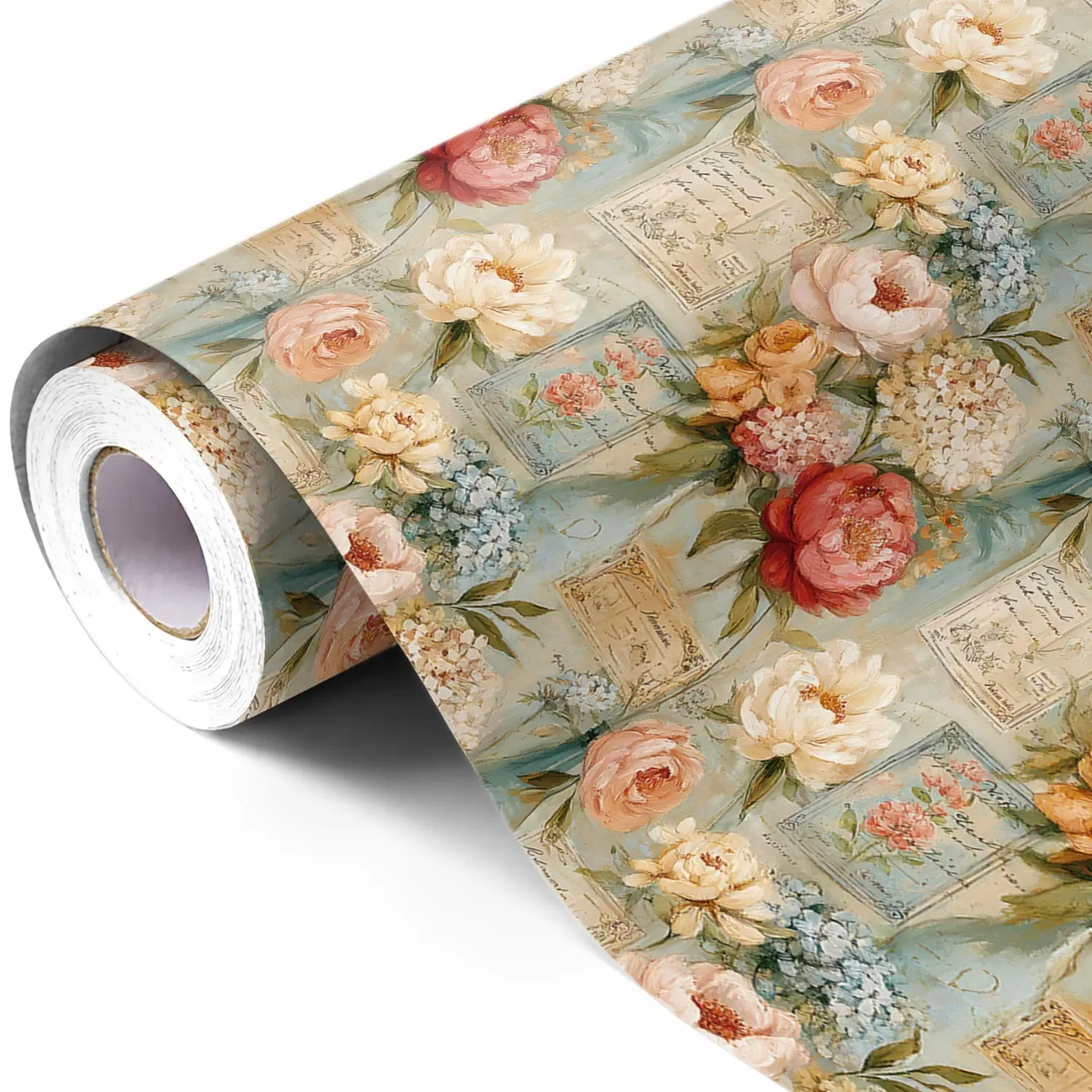 1 Roll of Vintage Floral Wrapping Paper Roll – Soft Peony And Rose Bouquet Design, Elegant Gift Wrap, Gift Wrapping Supplies for Birthdays, Weddings, Anniversaries And Special Occasions