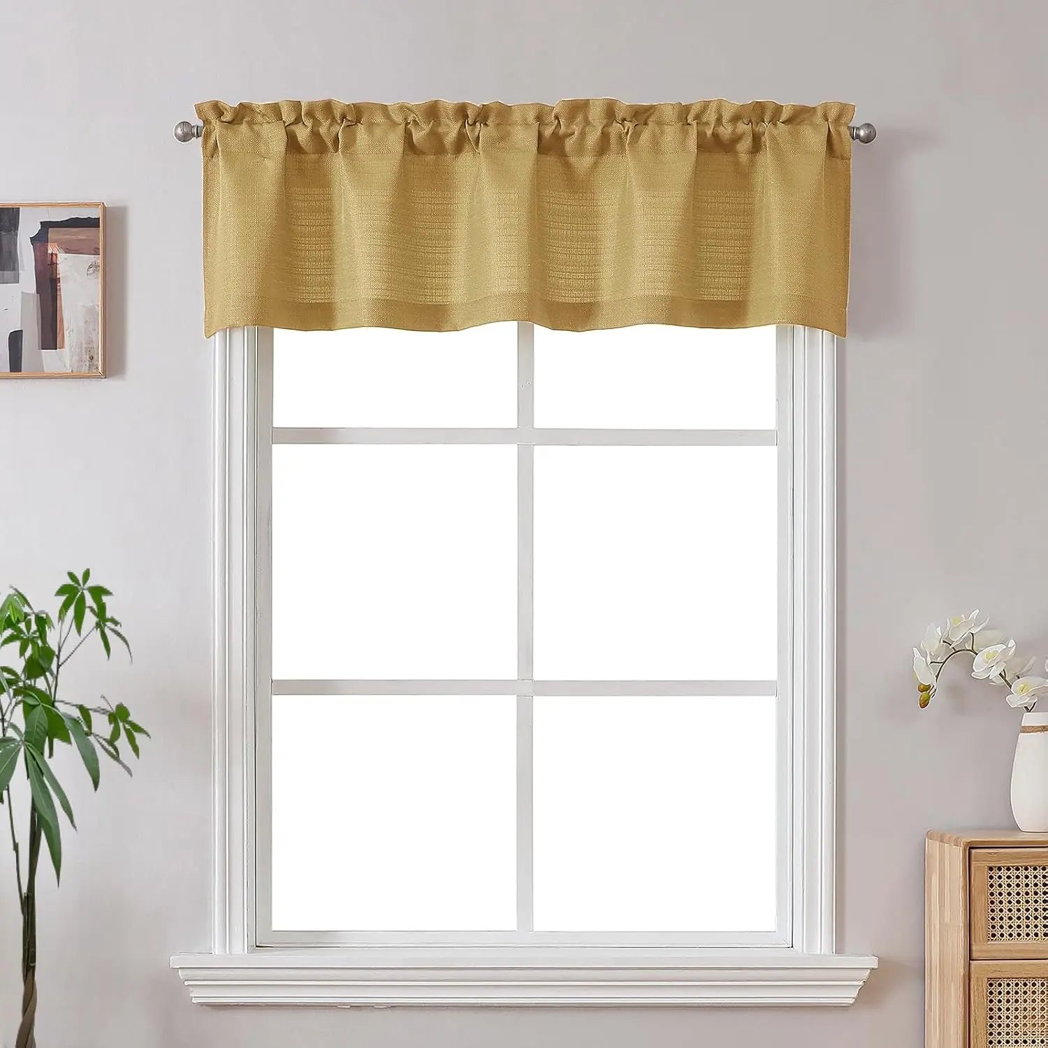 Valance for Windows, Light Filtering Faux Linen Textured Kitchen Valance for Window, Rod Pocket Small Short Curtain for Bathroom Laundry Room Basement, 60Wx14L inch, 1 count