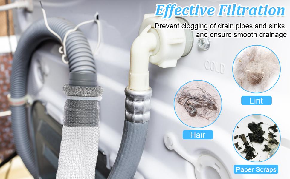Lint Traps for Washing Machine Hose, 40 pcs Stainless Steel Lint Snare Traps, Laundry Mesh Washer Hose Filter, Washer Drain Lint Catcher with 40 pcs Cable Ties