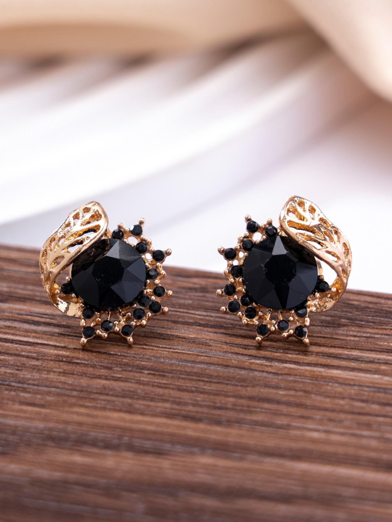 Black Elegant Earrings - Elegant and Luxurious High-End Black Diamond Flower Earring for Ladies