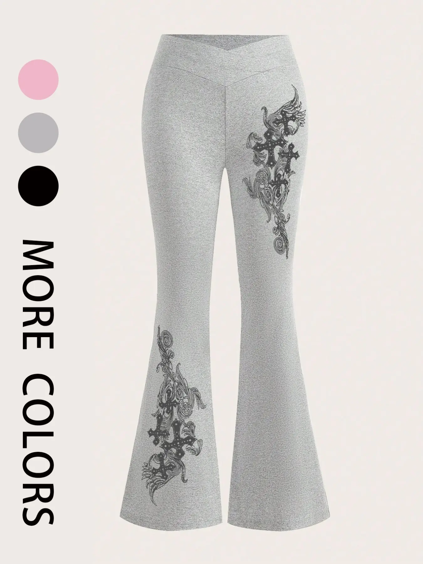 Women's High Waist baggy leggings, Cross Waist Design, Tummy Control, Wings & Cross Print, Casual Fitted Leggings for All Seasons