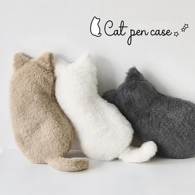 Soft Plush Cat Silhouette Pencil Case - Soft Touch, Cute, Lightweight, Large-Capacity Multi-Purpose Storage for School/Office Stationery