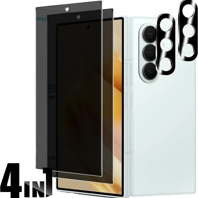 4-Pack Privacy Screen Protector + Camera Lens Guard for Samsung Galaxy Z Fold 7 5g, 9h Hardness Anti-Scratch Tempered Glass Protection, Fits Z Fold 7/6/5 5g