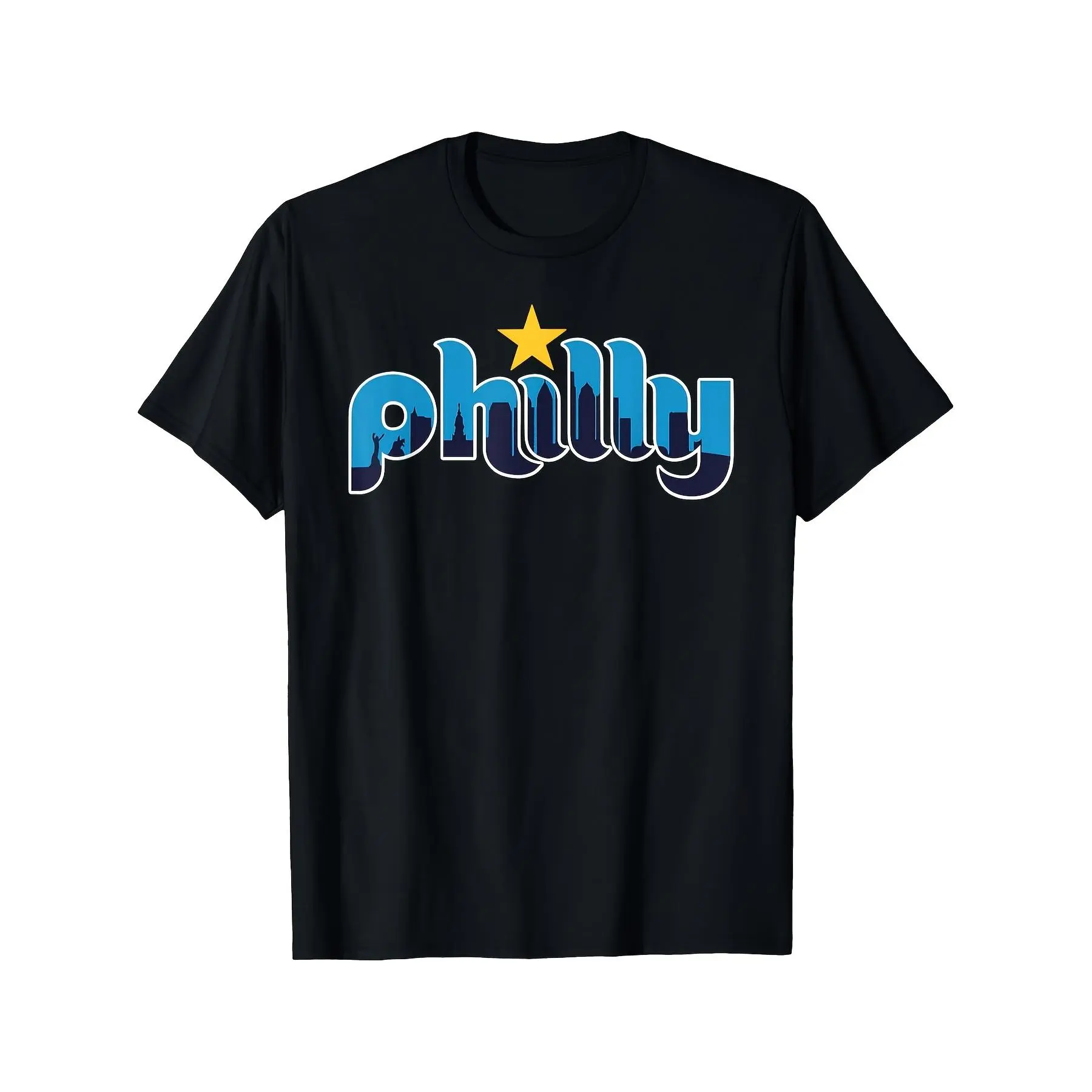 Men'S Vintage Philly City Lover T-Shirt| 180gsm Heavyweight Crew Neck, Philadelphia Skyline & Bell Philly Logo Print, Casual Fit All-Season Wear, Gift for Philly Fans