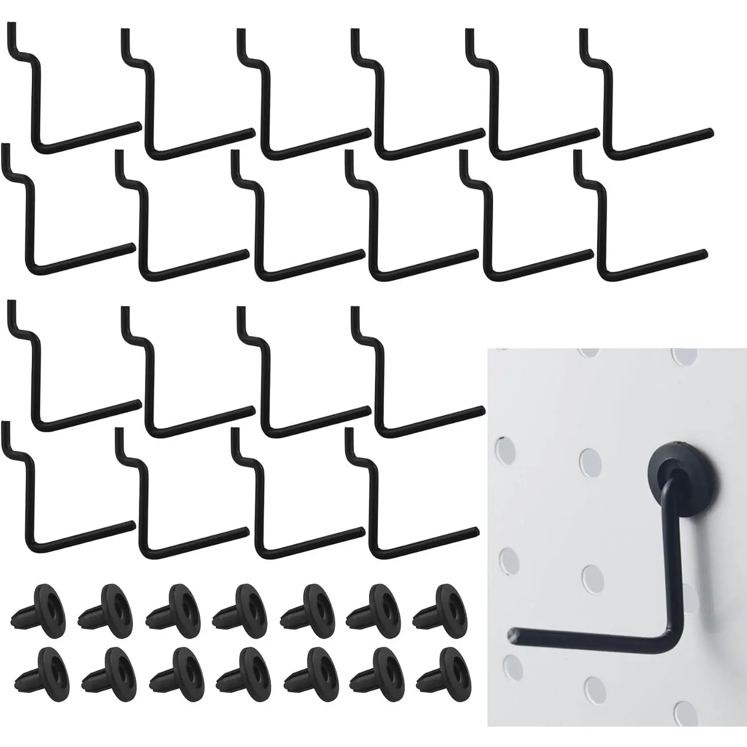 Pegboard Hooks Plier Holders 20 Set L Type Peg Board Small Utility Hangers | 1/4" Pegboard Accessories, Metal Hooks with Plastic Locks Stopper,  Tool Organizer for  Kitchen Garage Craft