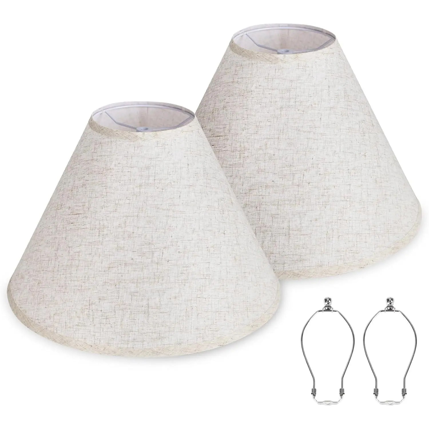 Large Beige Linen Lamp Shades Set of 2, 6" Top x 16" Bottom x 10.8" High, Empire Fabric Lampshade Replacement for Table and Floor Lamps, Light Shade Cover with Spider Fitter and Harp