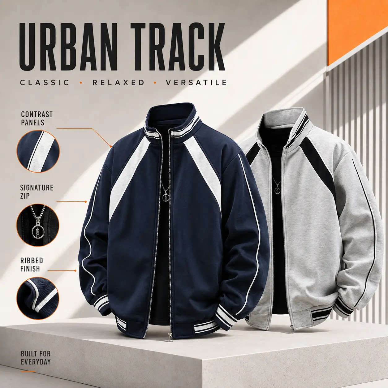 Men's Color Block Track Jacket Stand Collar Zip Up Striped Casual Athletic Jacket