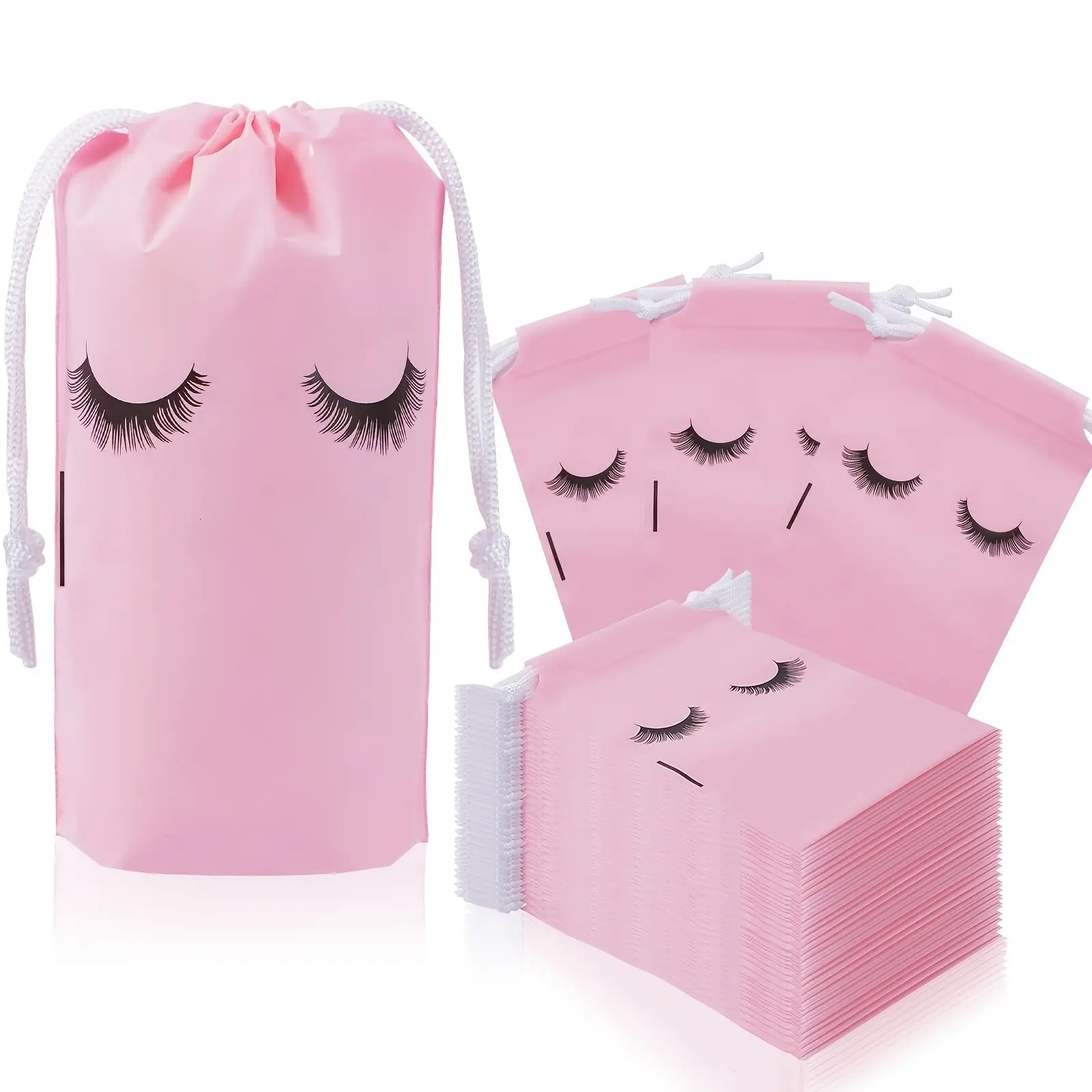 50 Pack Eyelash Care Bags, Drawstring Makeup Beauty Sample Pouches, 4x6 Inches, Chrismtas Gift Bag for Women and Sisters