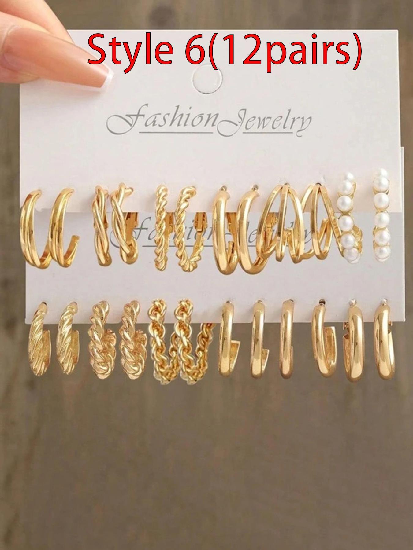 Faux Pearl Decorated Geometric Design Hoop Earrings, Summer Outfits 2024 Matching Earrings Set, Jewelry Accessories for Women & Girls, Fashionable Jewelry Accessories