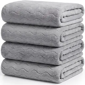 4 count  Bath Towel for Adult 40''x80''  Microfiber Absorbent Shower Sheet Set Gray Wavy Striped Jacquard Quick Dry Blanket for Bathroom  Beach Yoga