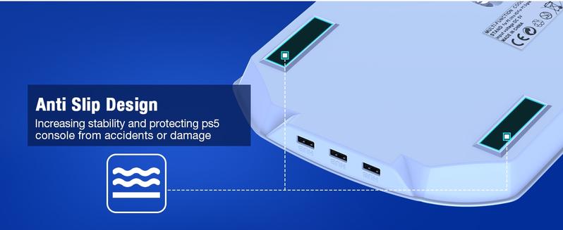 ESYWEN PS5 Pro/Slim Stand & Cooling Station with Controller Charging for PlayStation 5 Disc Digital Console, 3 Levels Fan, 13 Game Slots, 3 USB Hub, Headset Holder, Wearable