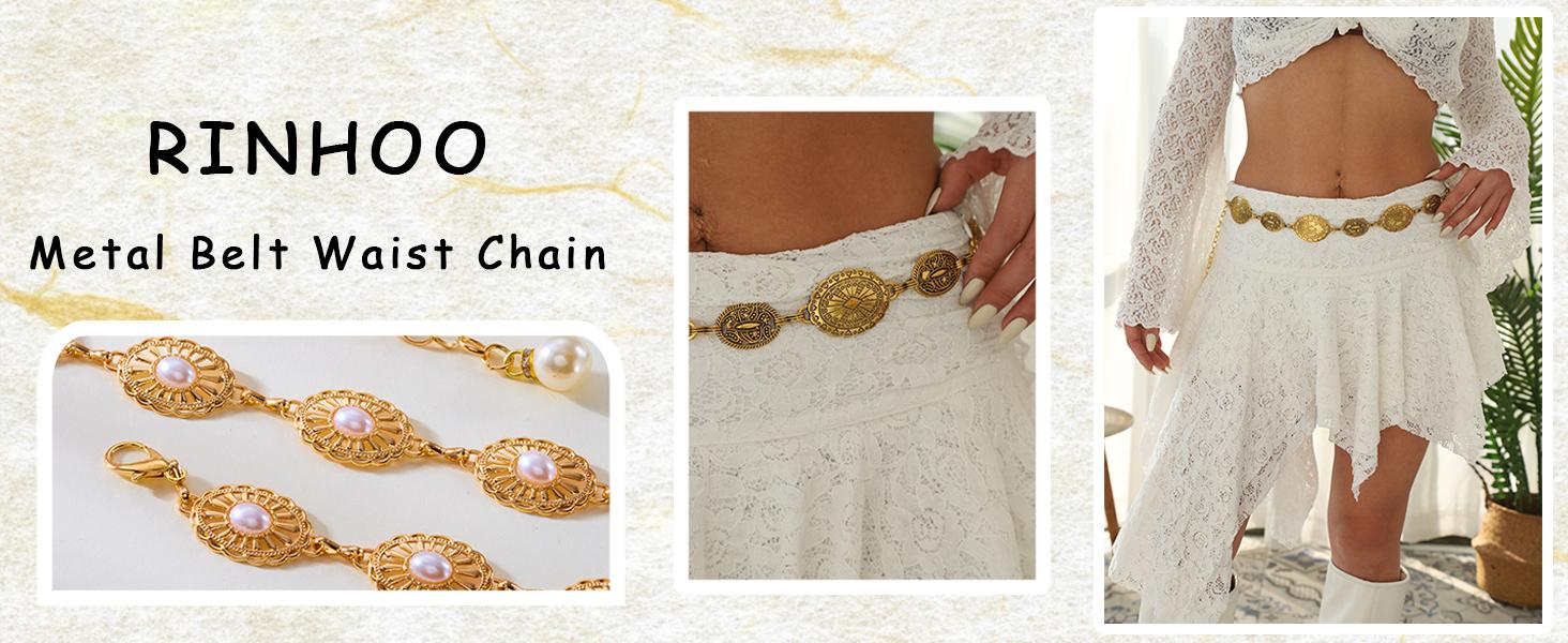 Vintage Rhinestone Gems Western Concho Chain Belt - Boho Metal Waist Chain for Vintage Concho Chain Belt: Western Cowgirl Style, Turquoise  main image 3