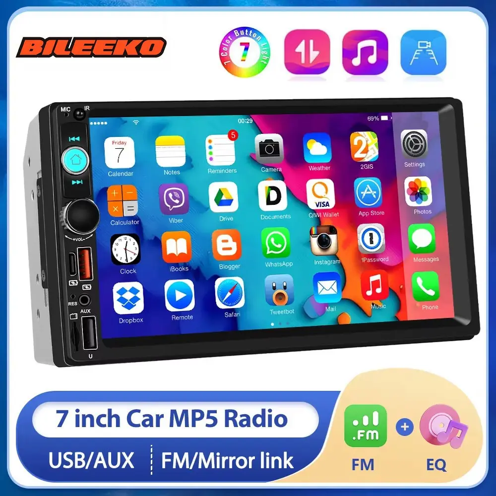 Universal Car Radio Bluetooth-compatible Mp5 Player, Fm Receiver, USB Card Slot, High-Quality Audio, Easy Installation, Hands-Free Calling
