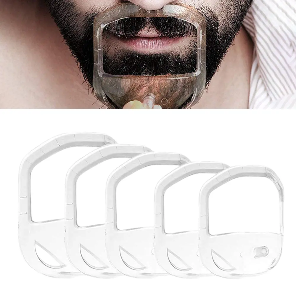 5 PCS Transparent Beard Shaper Templates, Multi-Size Facial Hair Grooming Tools, Reusable Styling Guides for Goatee, Mustache and Symmetrical Shaving Lines