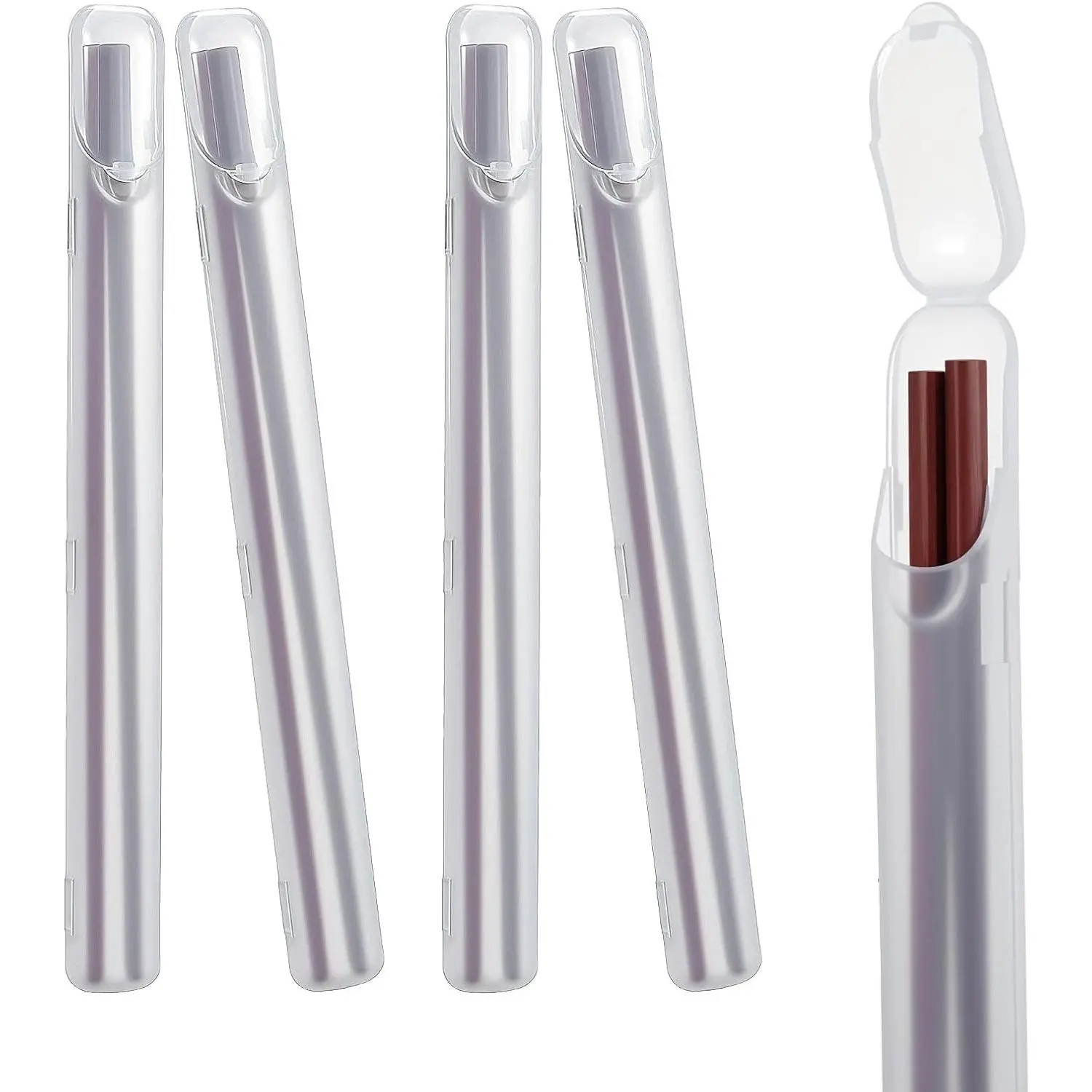 4Pcs Chopsticks Storage Case, Plastic Utensil Holder with Side Opening, Chopsticks Case Travel for Reusable Cutlery (Clear)