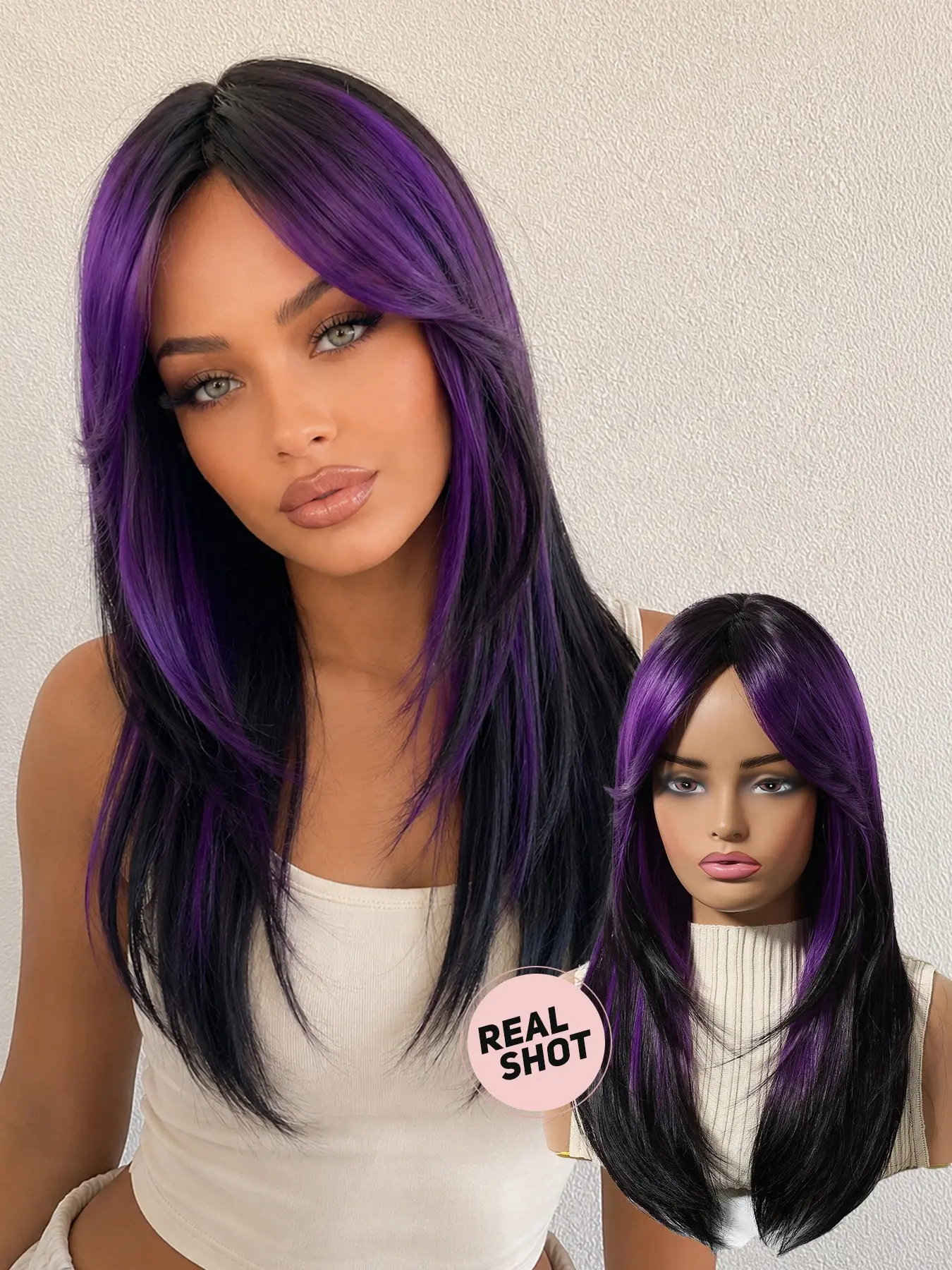 20-Inch Medium-Length Straight Wig, Highlights, Trendy Cool Style, Cosplay, Party Wear, Synthetic Hair, All Seasons