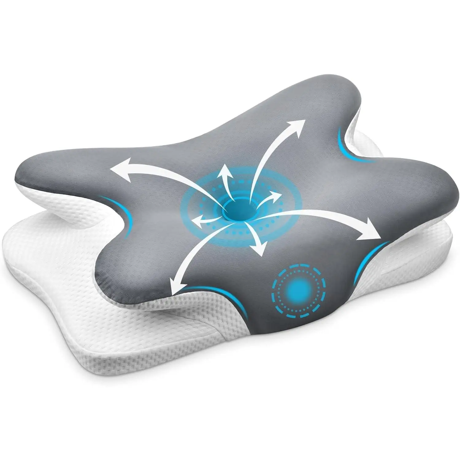 Ergonomic Cervical Memory Foam Neck Pillow for Neck Pain Relief with Breathable Pillowcase Adjustable Contour Neck Support for Side Back Stomach Sleepers Gray