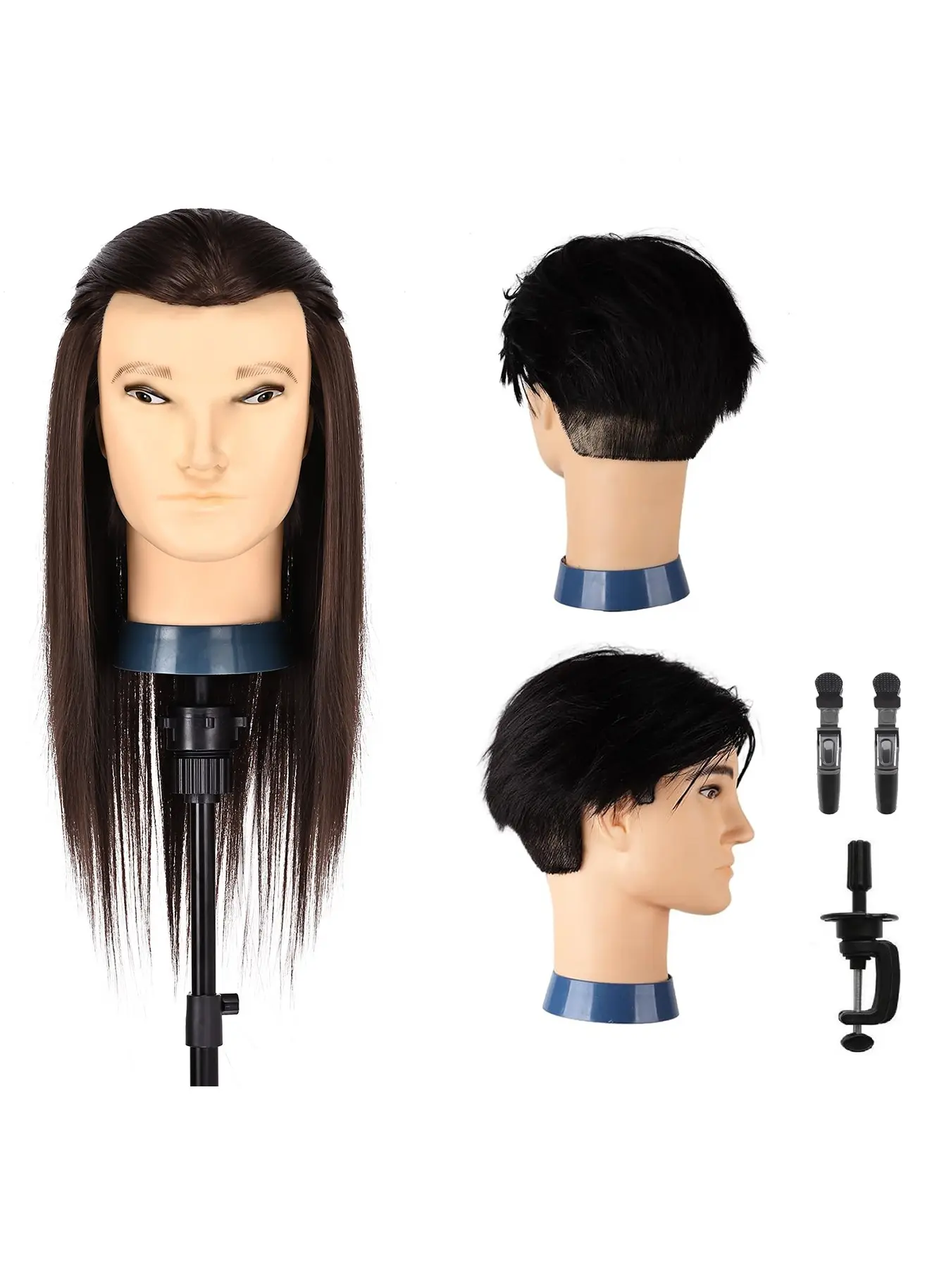 Male Mannequin Head with 100% Synthetic Hair, Realistic Design for Salon Use, Durable Material for Long-Lasting Performance, Training Tool