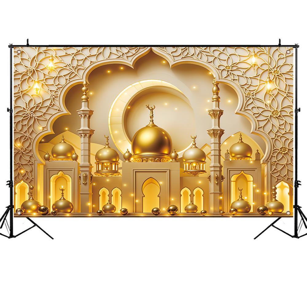 Ramadan Theme Backdrop, 1 Count Exquisite Mosque & Moon Pattern Backdrop, Decorative Banner for Home Party Wedding Festival