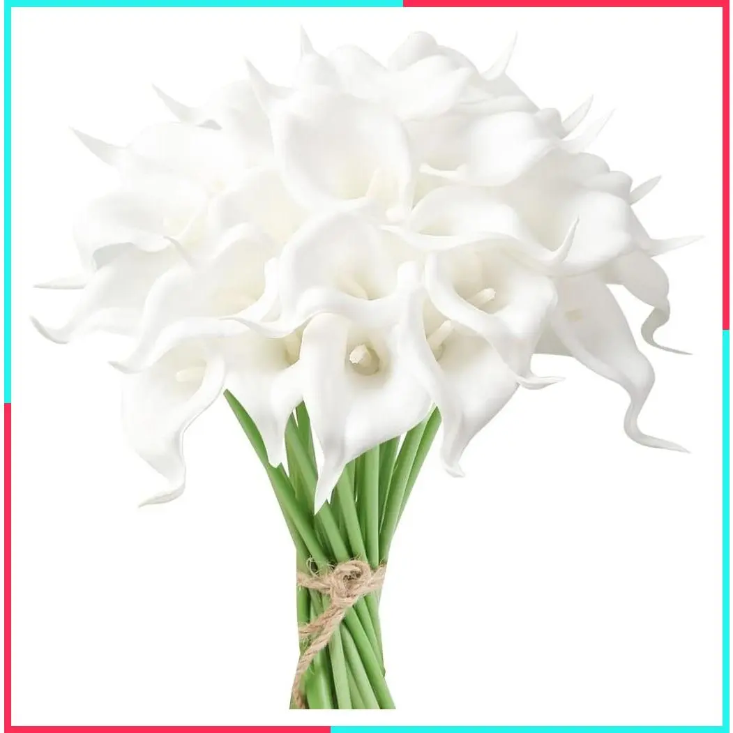 24PCS Real Touch Artificial Calla Lily Flowers Faux Arrangement Bouquet for Home Garden Office Party Wedding Centerpieces, White